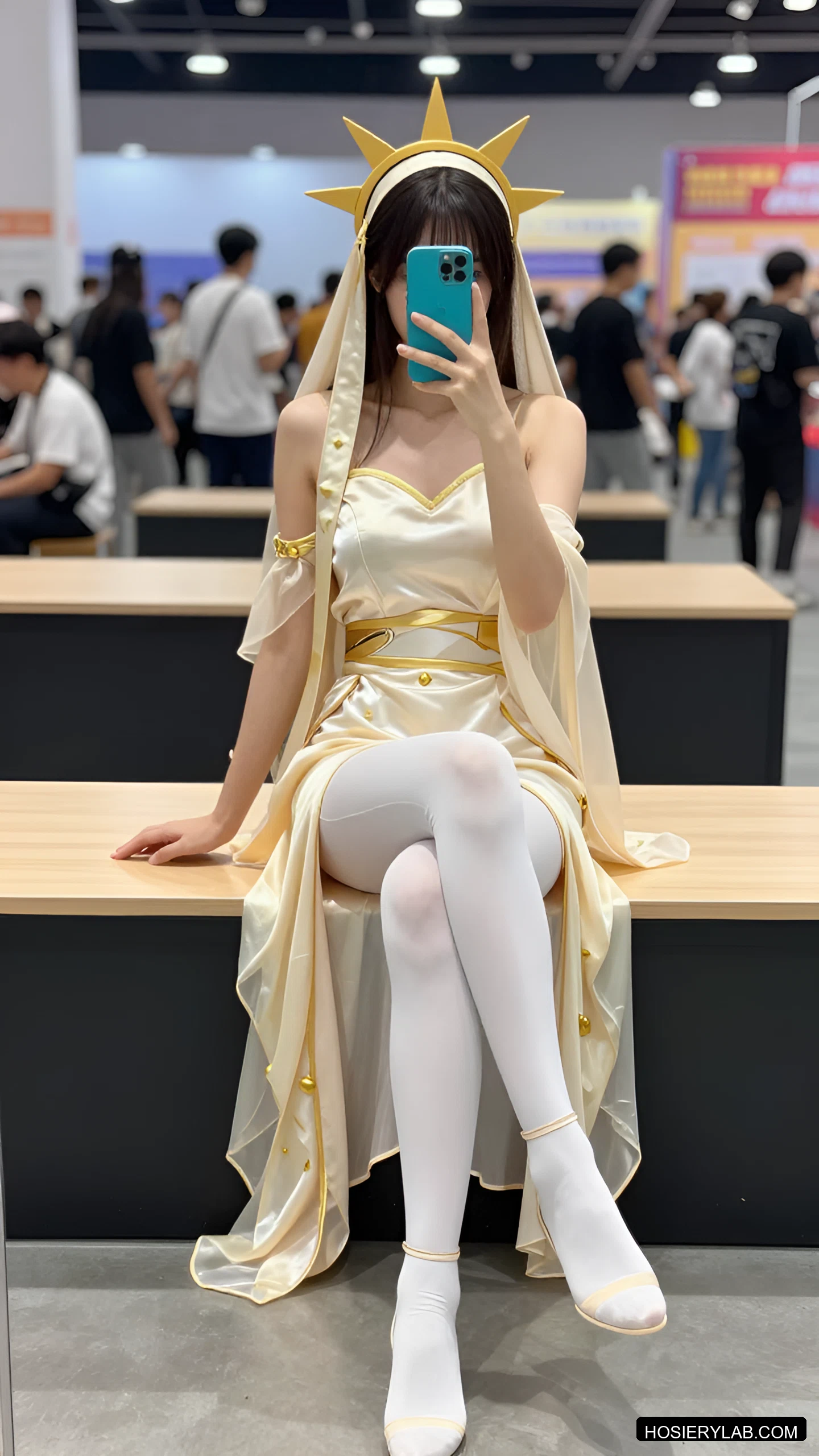 后缝线 缎光 薄透 25D 纯白 大腿袜 visual reference