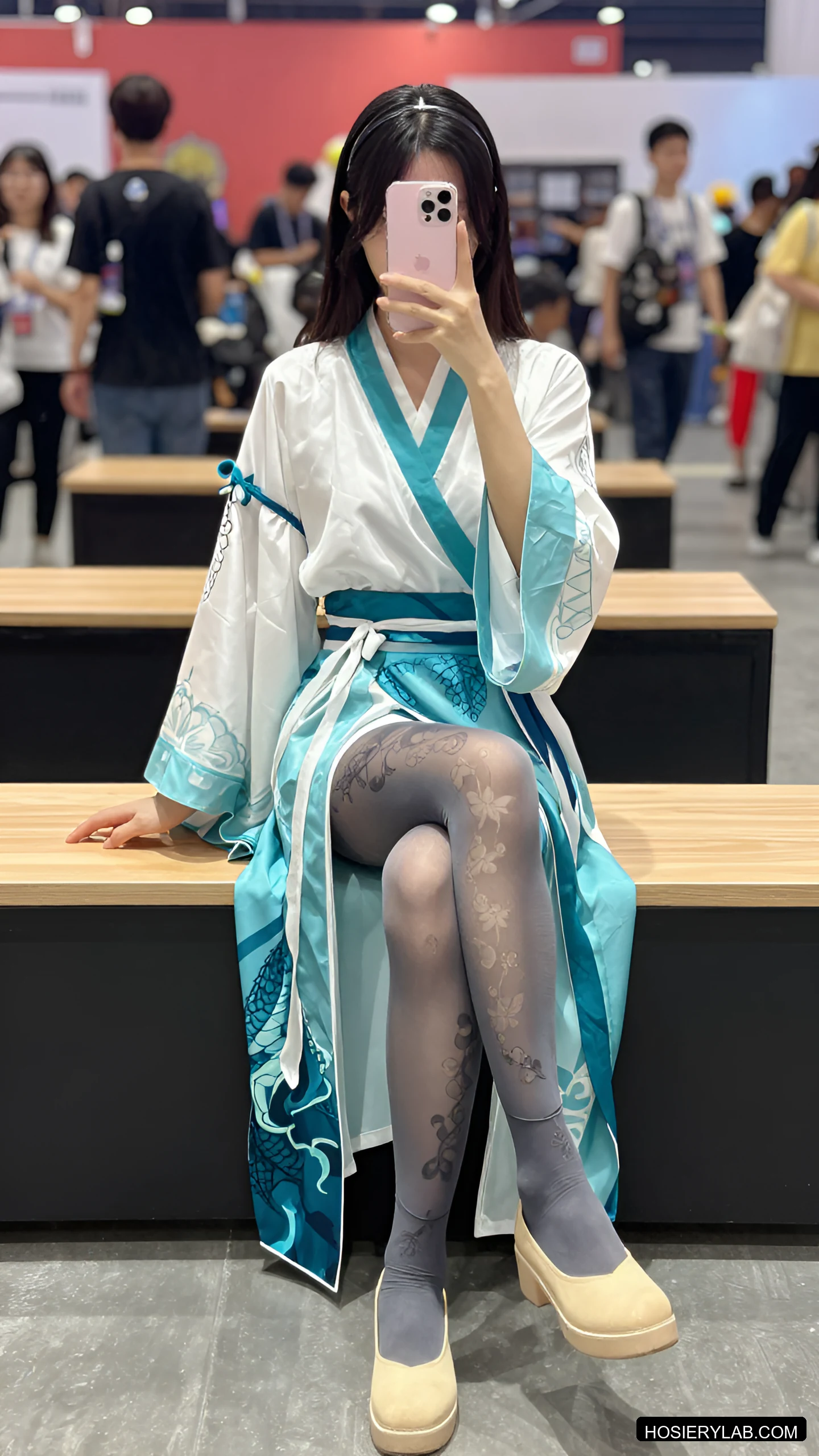 蕾丝 薄透 30D 海军蓝 大腿袜 visual reference
