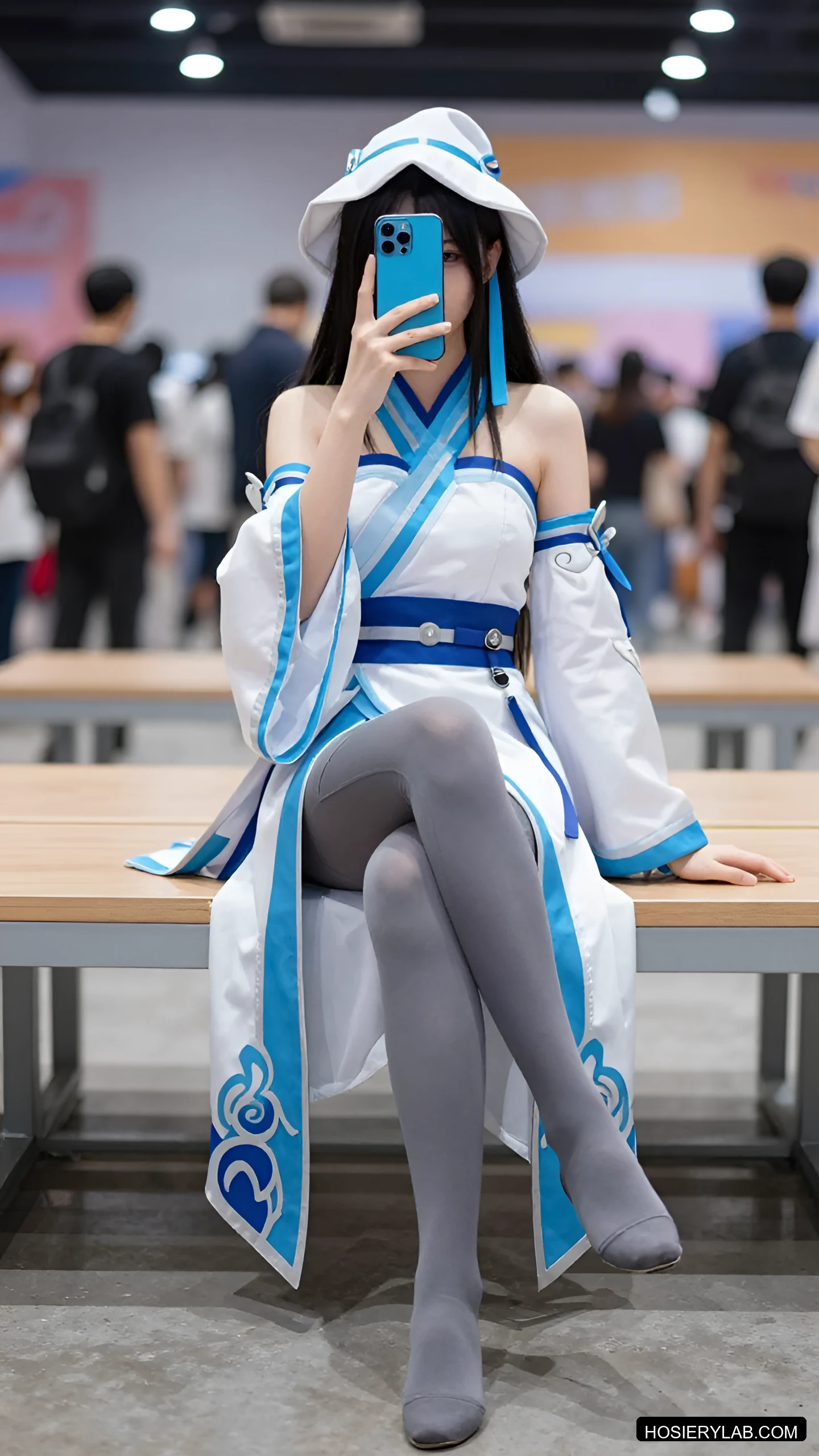 后缝线 缎光 5D 炭灰 大腿袜 visual reference