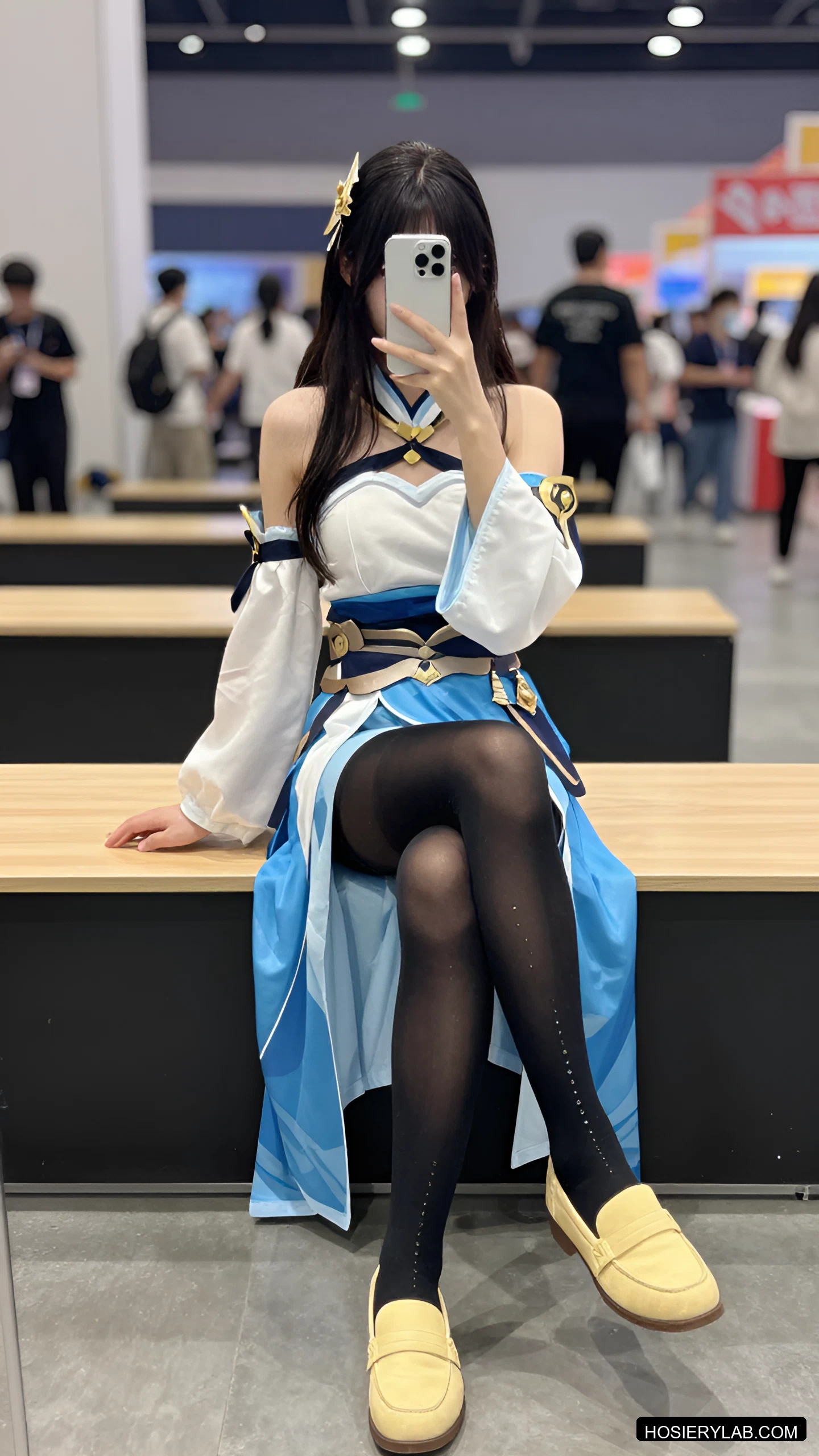 后缝线 薄透 20D 纯黑 大腿袜 visual reference