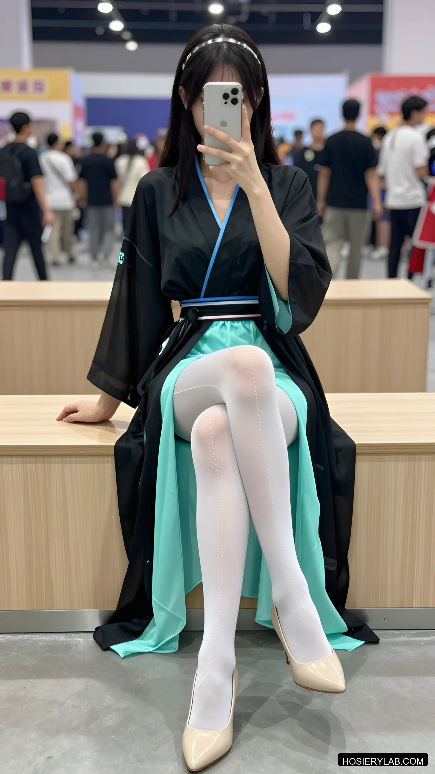 后缝线 薄透 25D 咖啡棕 大腿袜 visual reference