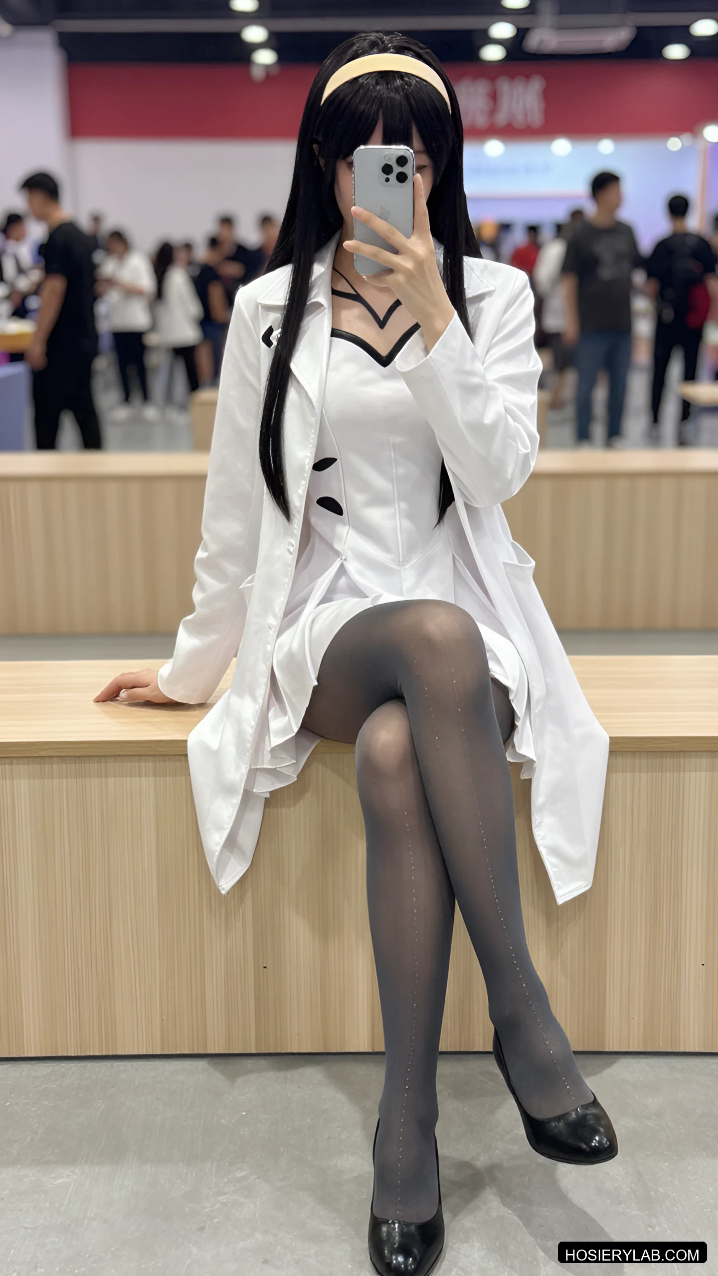 后缝线 薄透 30D 炭灰 大腿袜 visual reference
