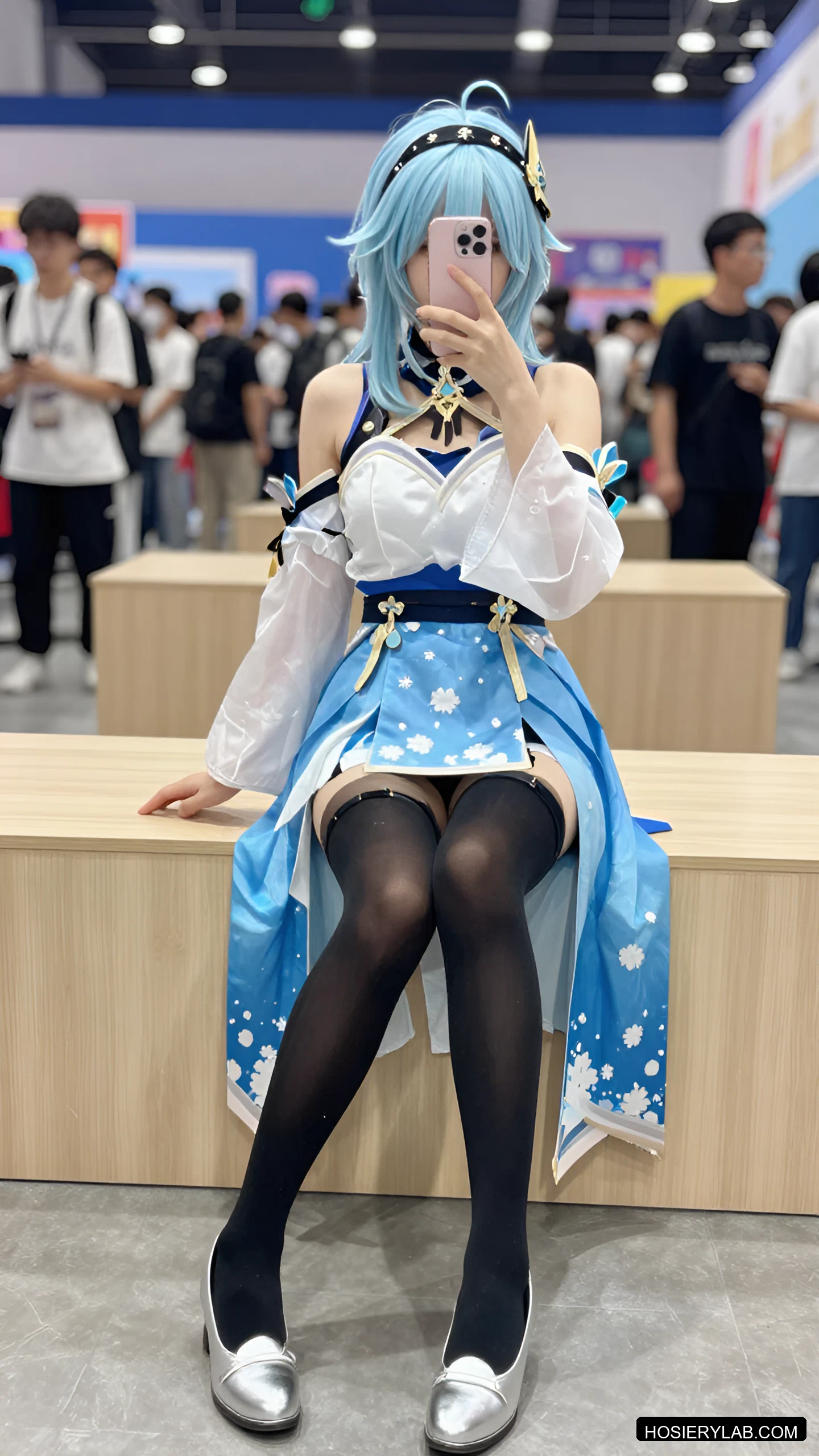 薄透 30D 海军蓝 大腿袜 visual reference