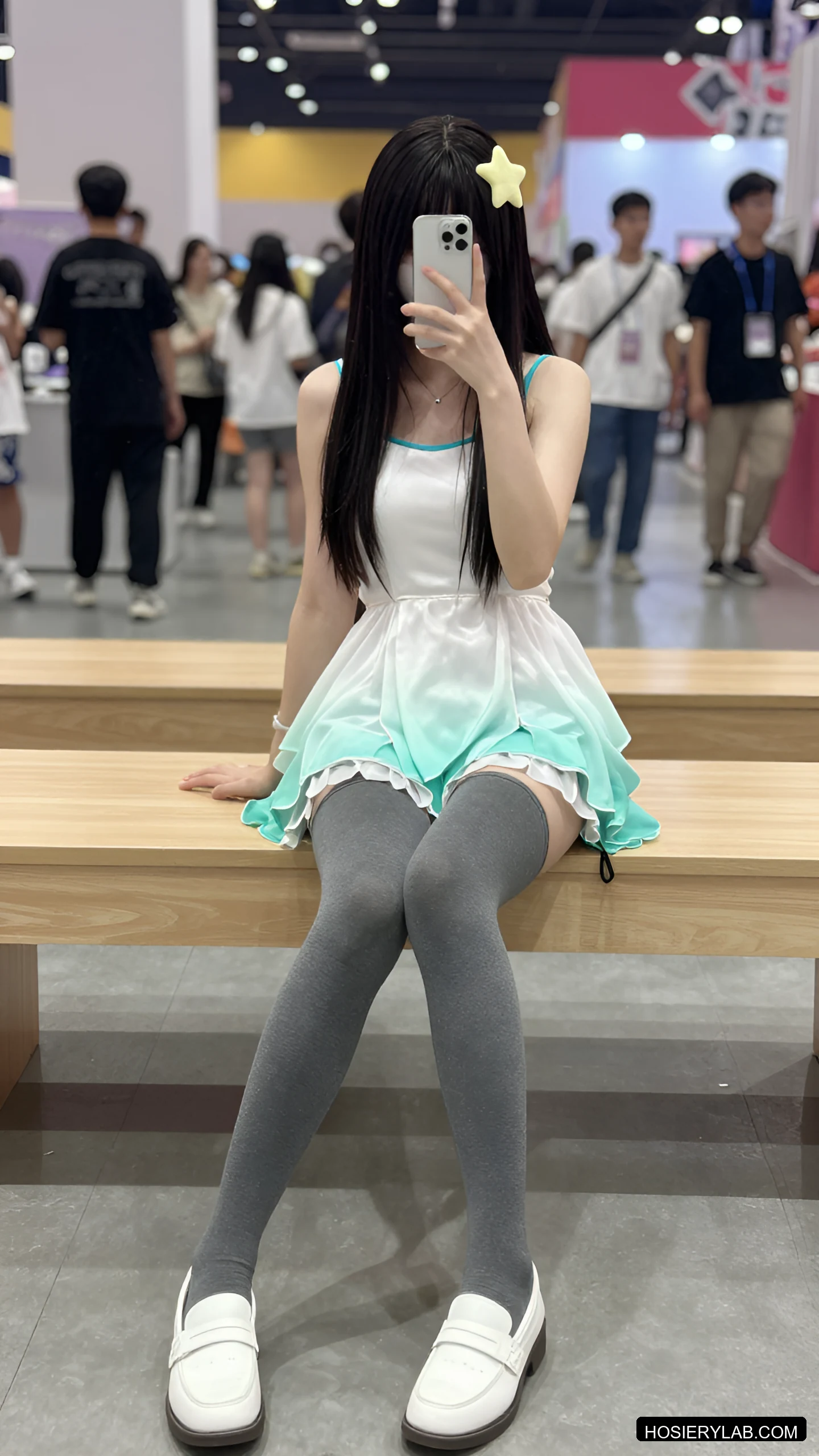 后缝线 罗纹 15D 酒红 大腿袜 visual reference