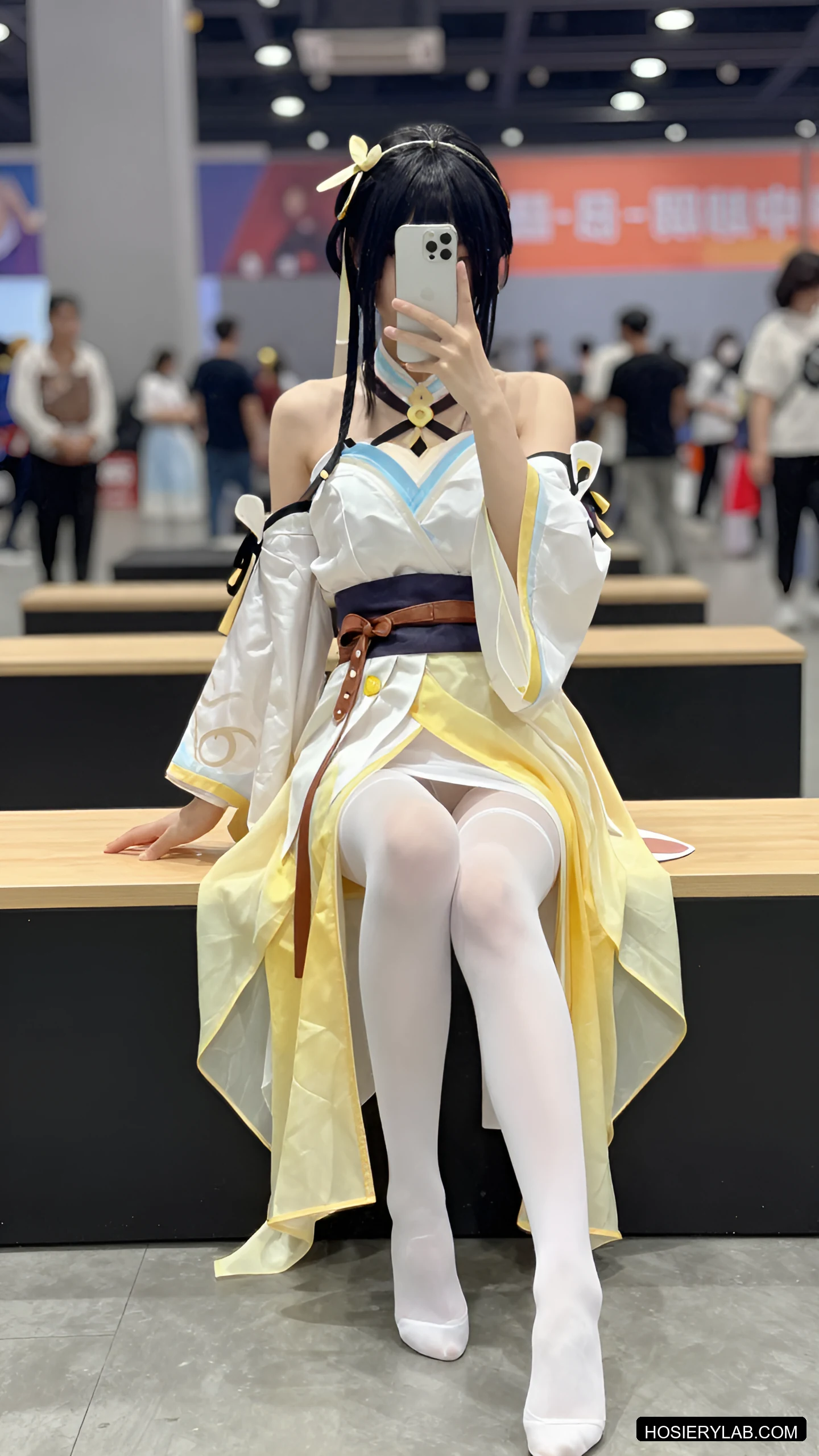 后缝线 12D 纯白 大腿袜 visual reference