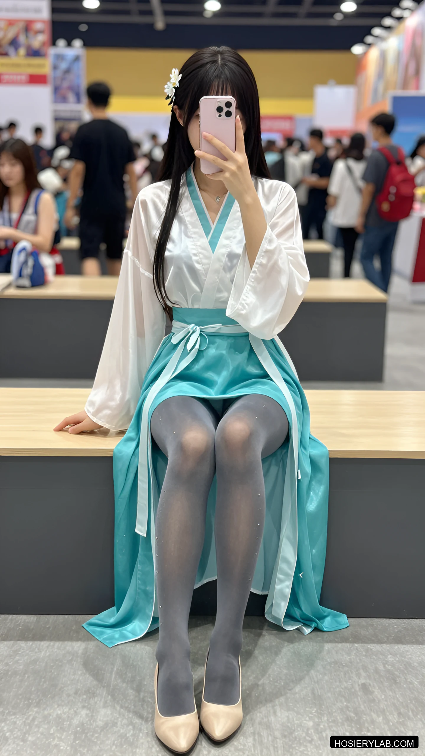 后缝线 缎光 不透 薄透 8D 炭灰 连裤袜 visual reference