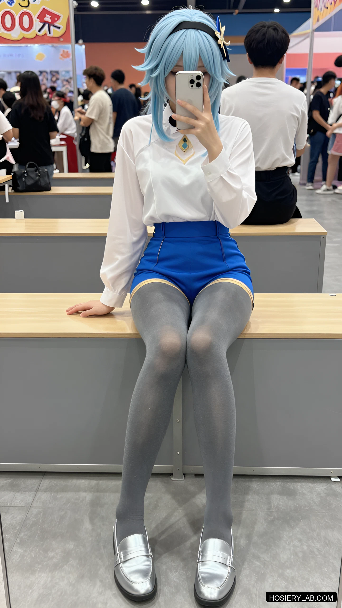 后缝线 薄透 12D 炭灰 大腿袜 visual reference