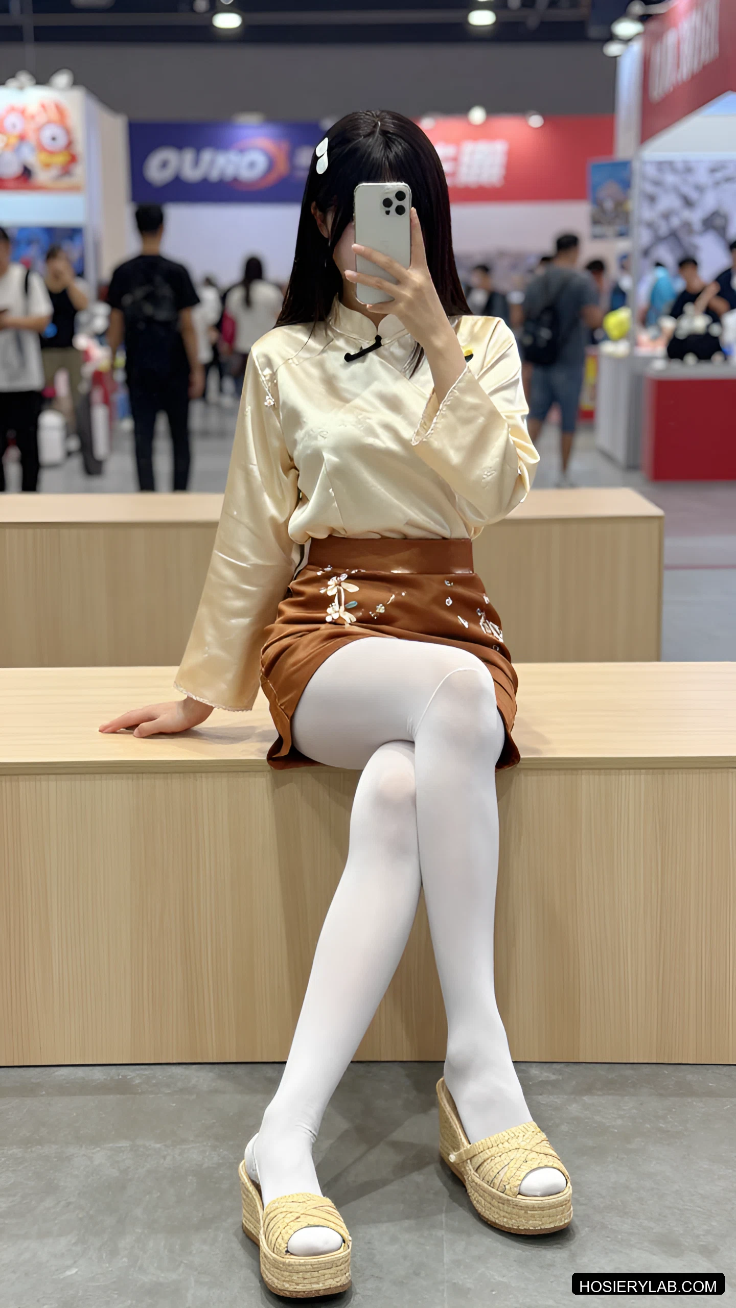 后缝线 缎光 12D 纯白 大腿袜 visual reference