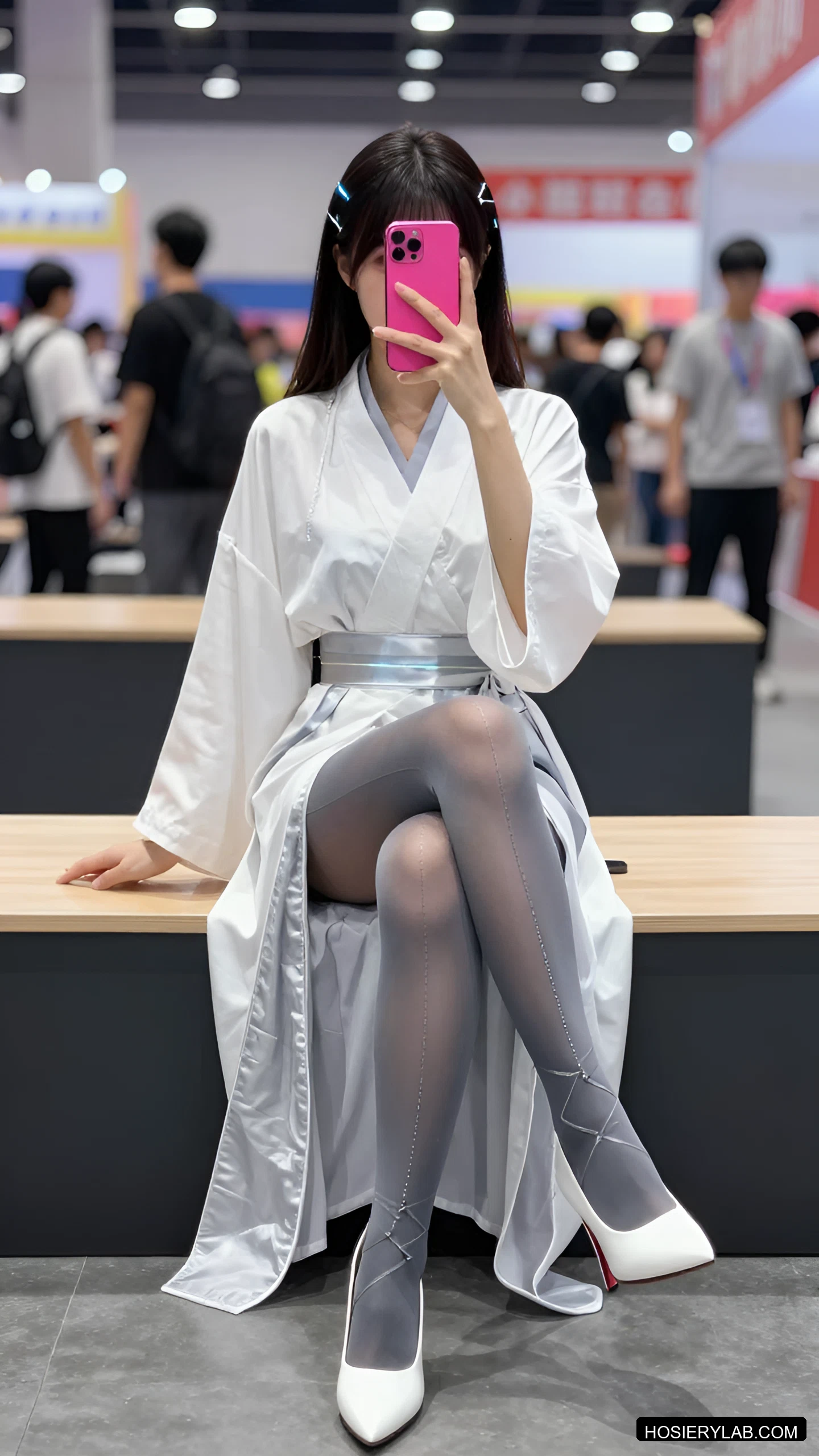 后缝线 缎光 不透 薄透 5D 炭灰 连裤袜 visual reference