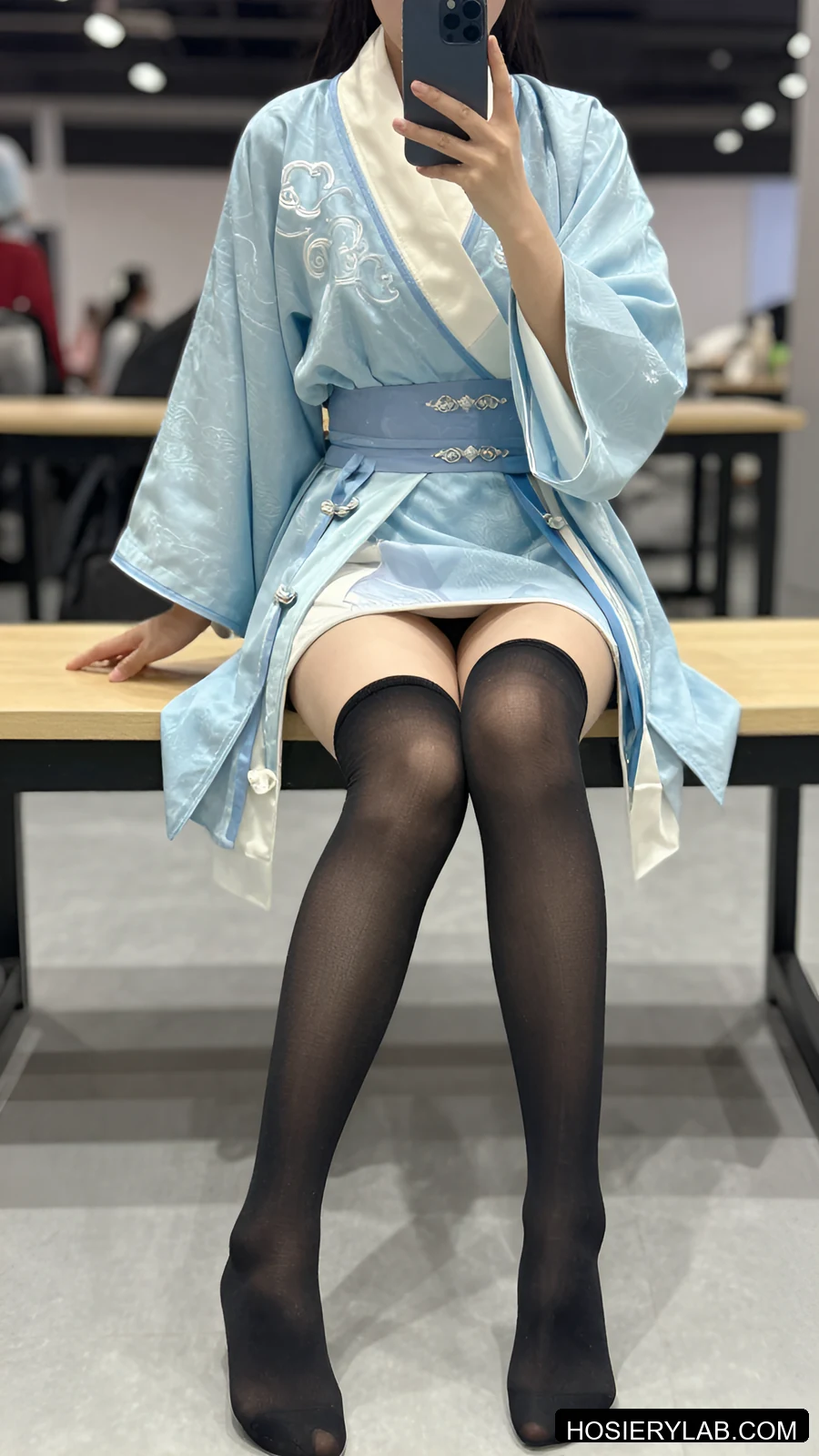 solid plain knit 5D 纯黑 过膝袜 视觉参考
