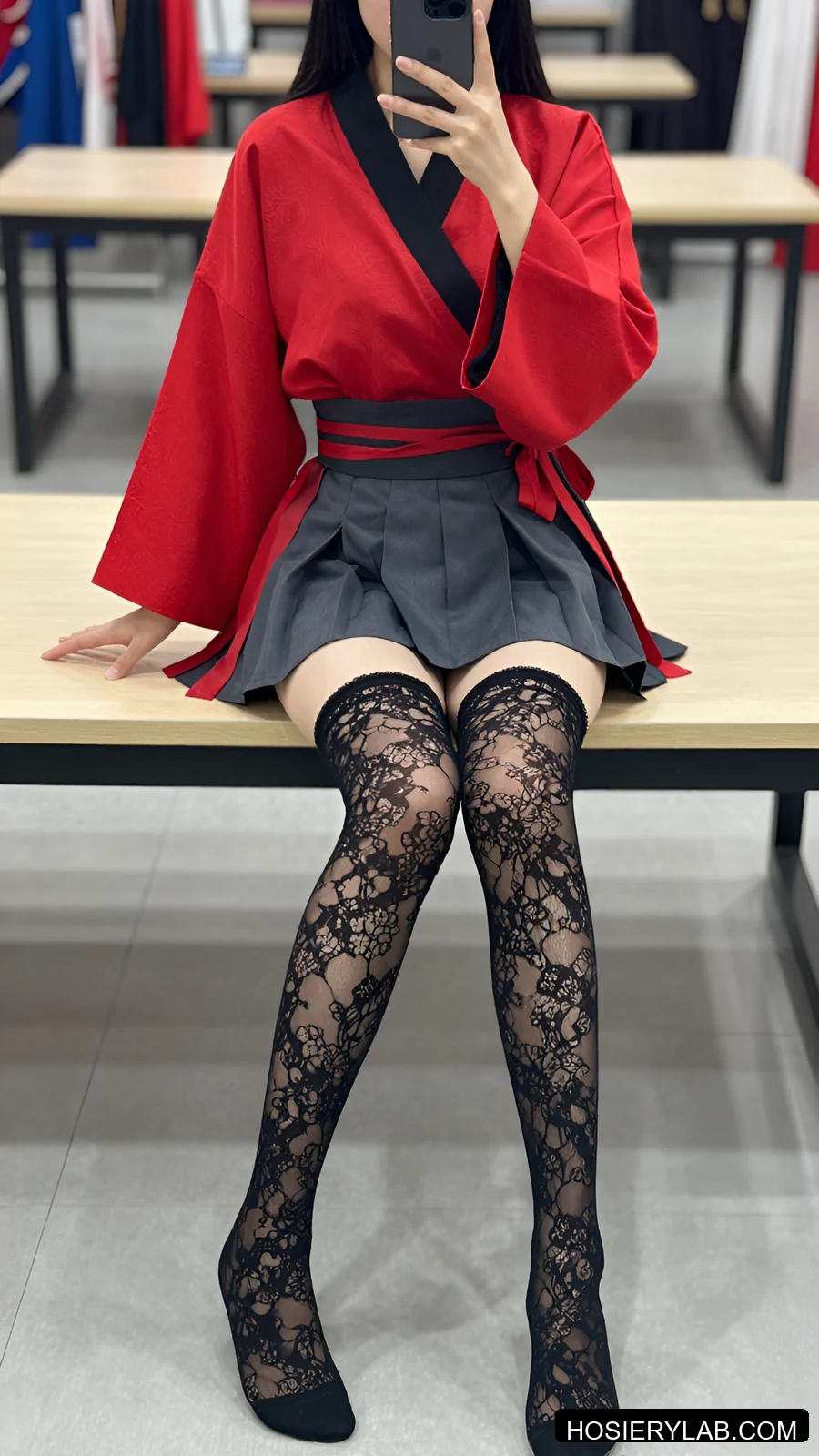floral lace 5D 纯黑 过膝袜 视觉参考