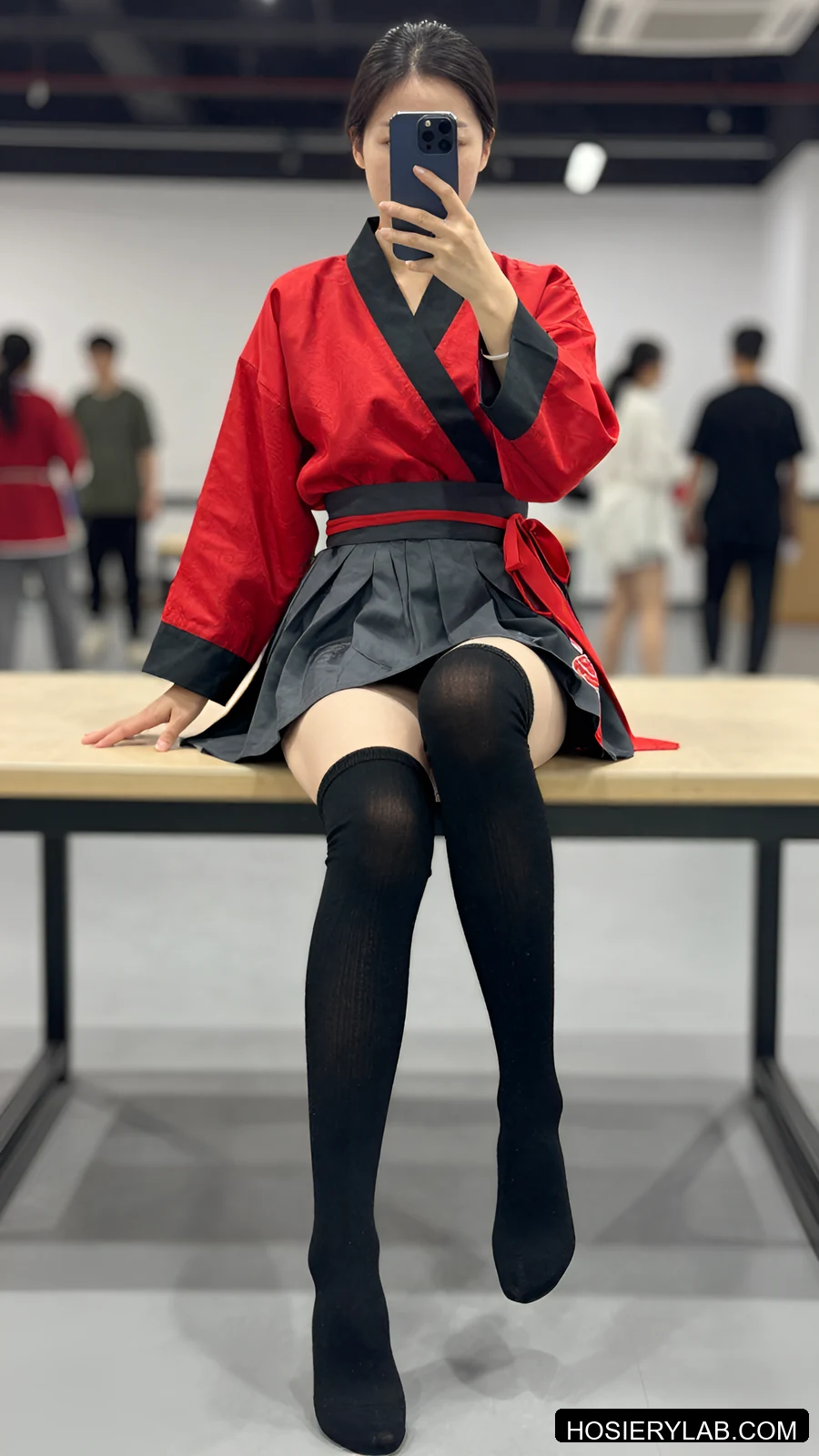 solid plain knit 5D 纯黑 过膝袜 视觉参考
