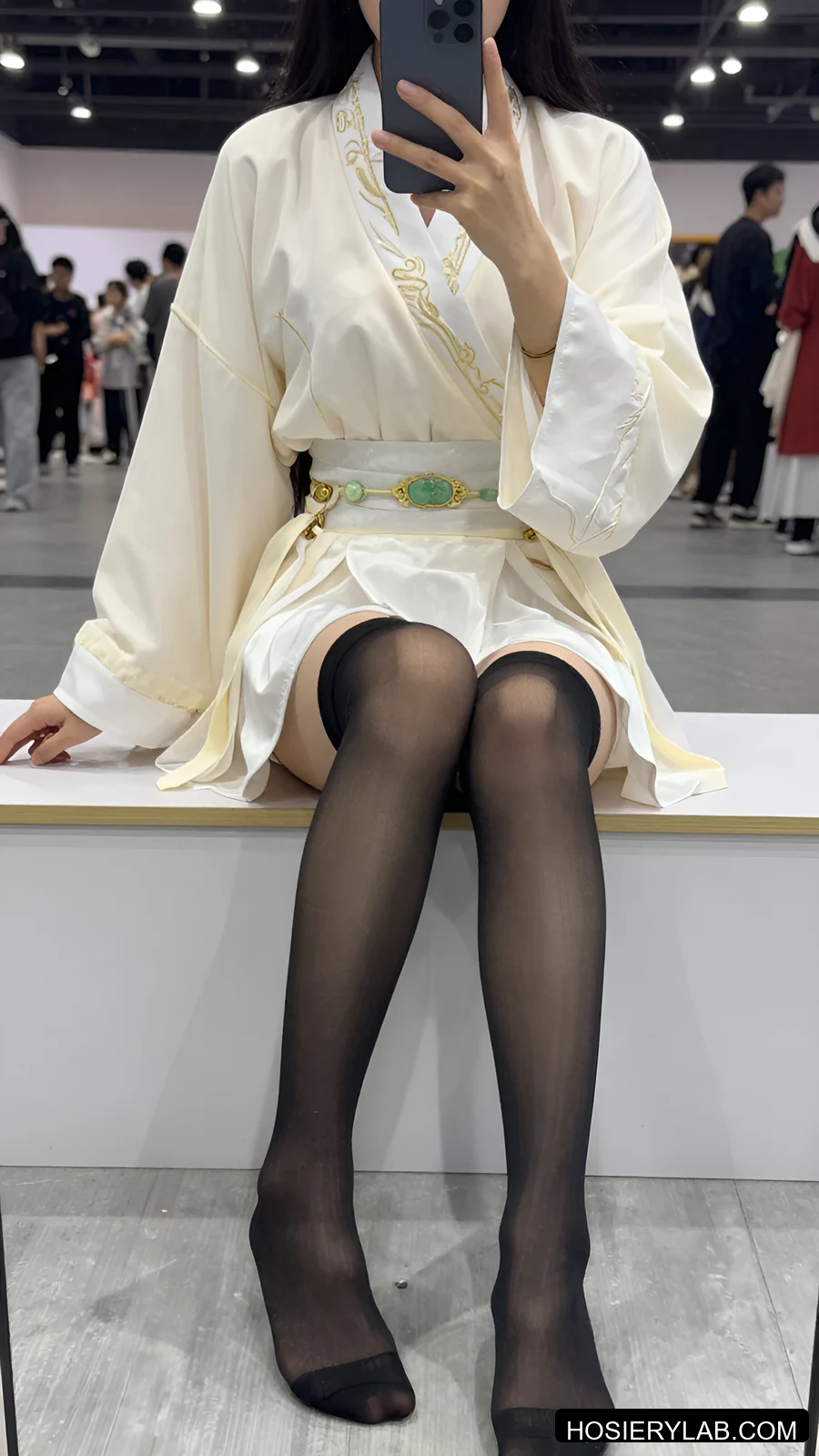 double back seam 5D 纯黑 大腿高长筒袜 视觉参考