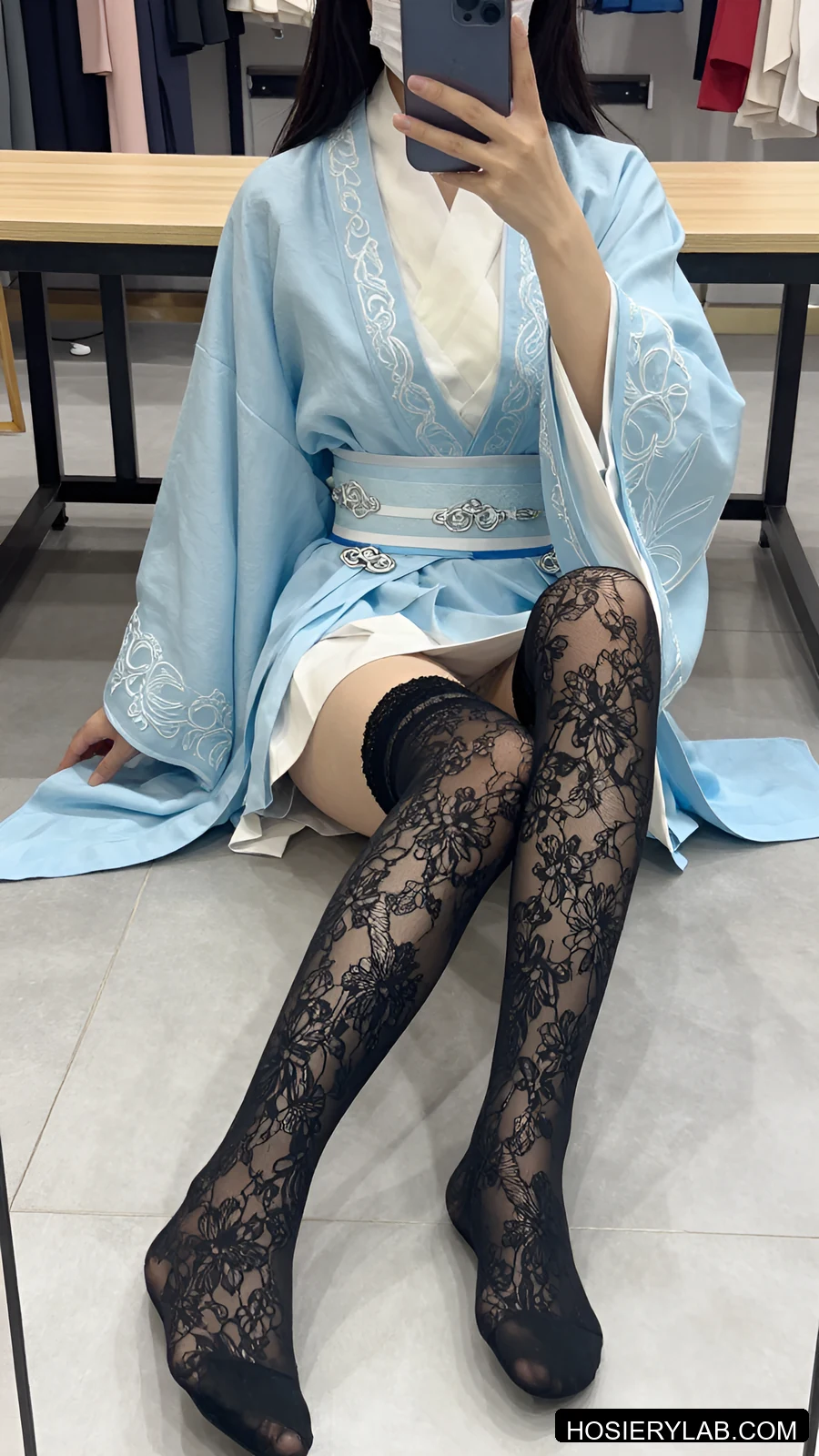 floral lace 5D 纯黑 大腿高长筒袜 视觉参考