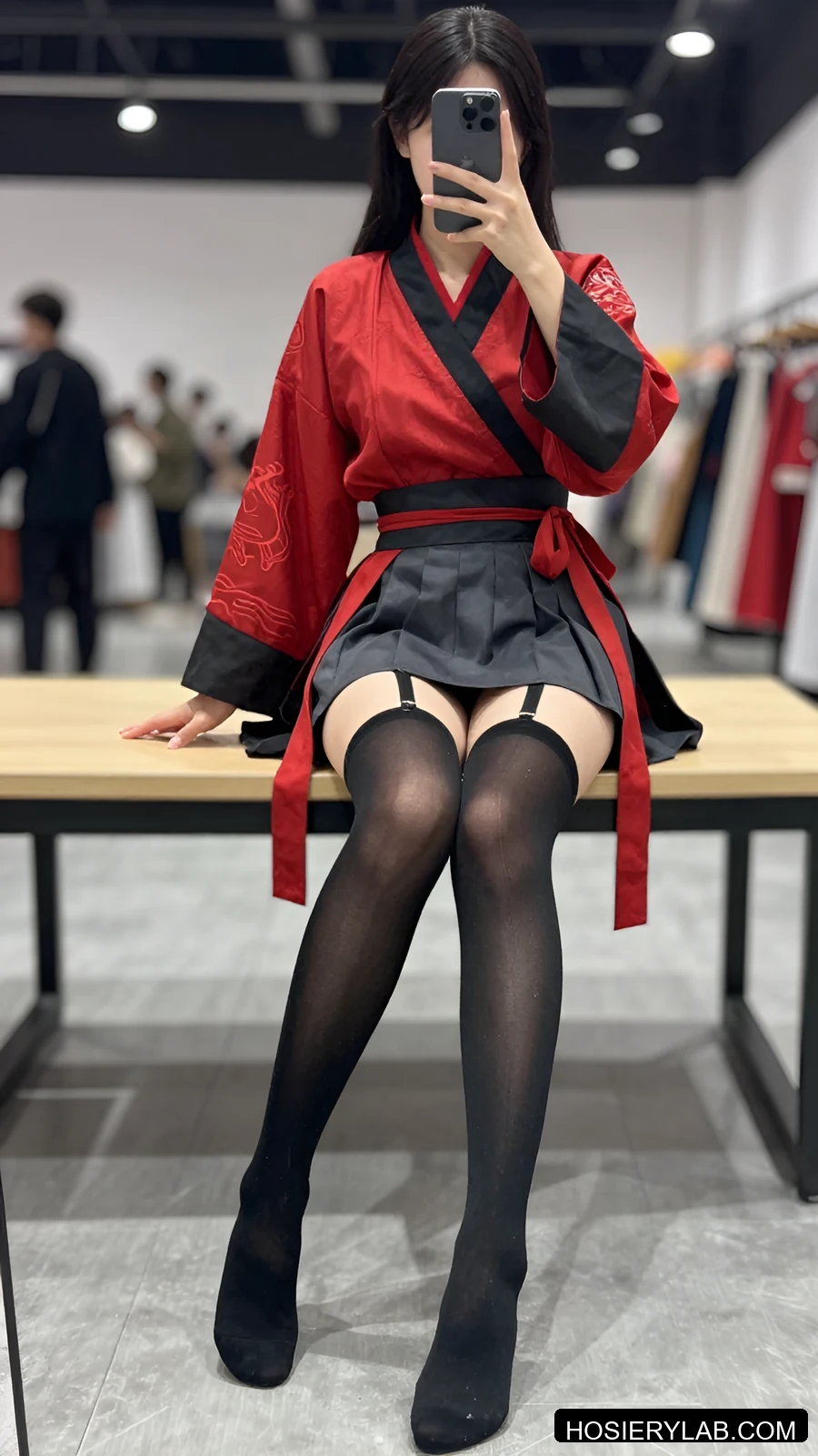 mock suspender panel 5D 纯黑 大腿高长筒袜 视觉参考