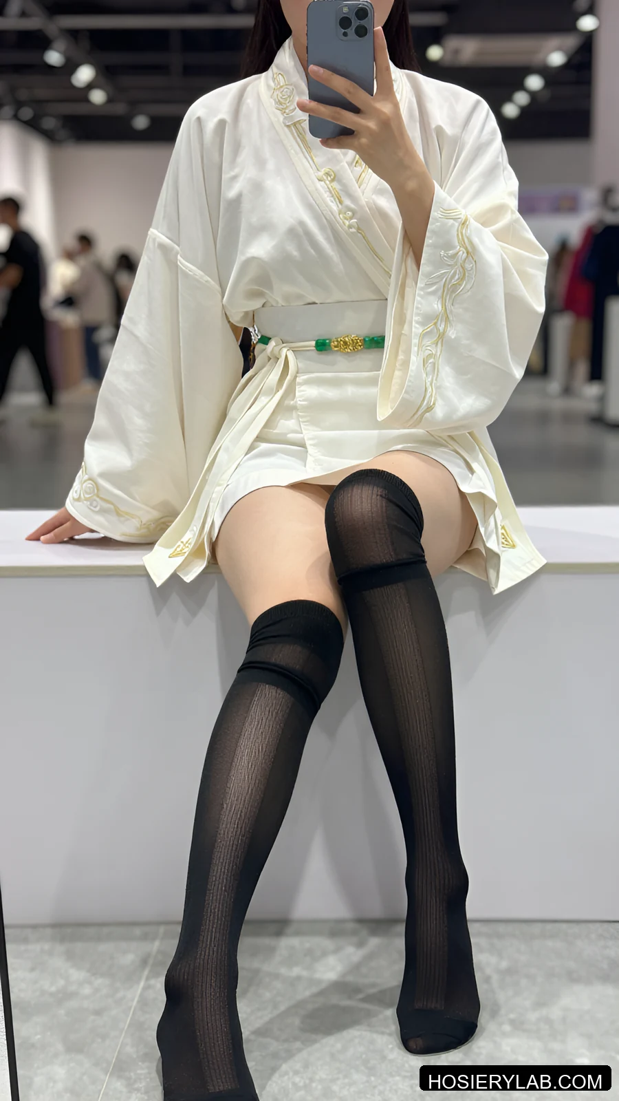 mesh stripe 5D 纯黑 及膝袜 视觉参考